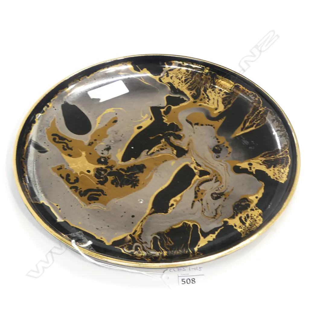 PATTI MEADS (1959-2013) MARBLED LUSTRE GLAZE PLATE Dia.270mm Image 1++