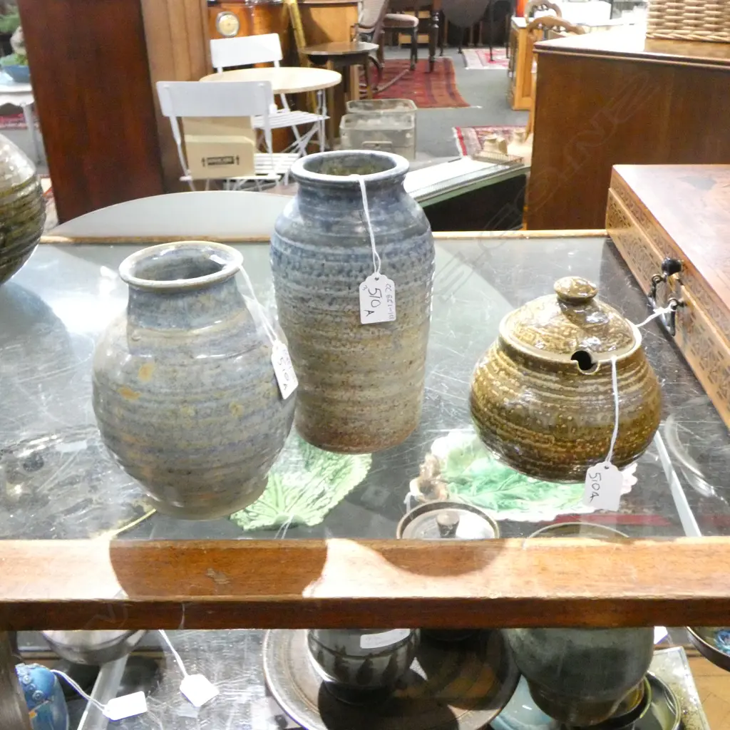 LEX DAWSON (1944-2016) SALT GLAZE STORAGE JAR, SALT GLAZE VASE & OTHER VASE H.210mm Image 1++