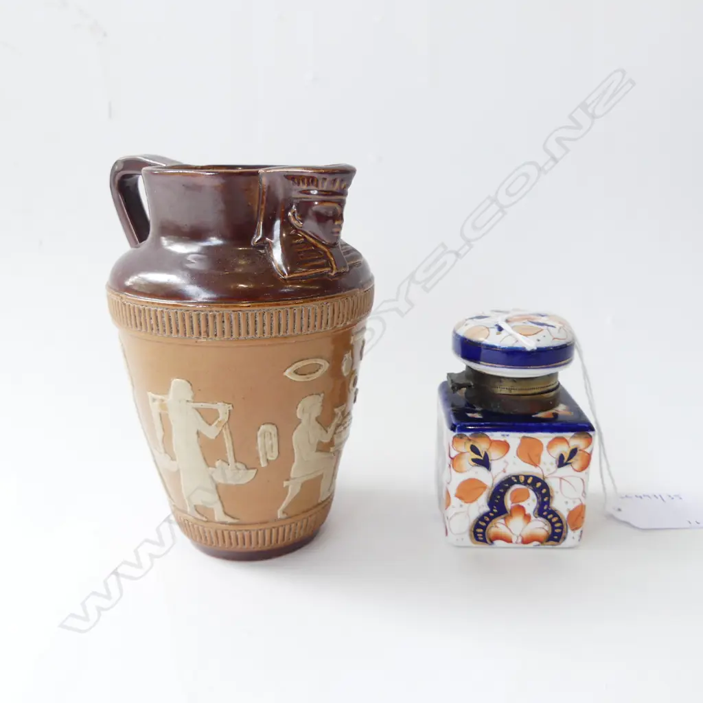 ENGLISH IMARI PAT INK POT H70MM  & LAMBETH DOULTON EGYPTION  PAT JUG 120MM Image 1++