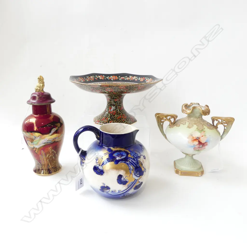 CARLTON WARE LIDDED VASE (repaired lid), CROWN DUCAL COMPORT, TRENT JUG, OTHER AMPHORA Image 1++