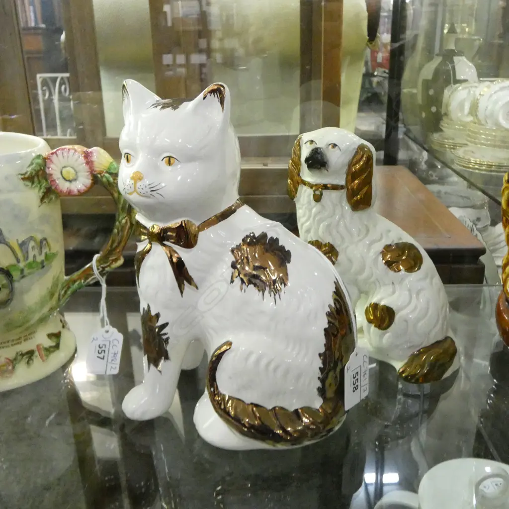 ANTIQUE STAFFORDSHIRE CAT & DOG H.200mm Image 1++
