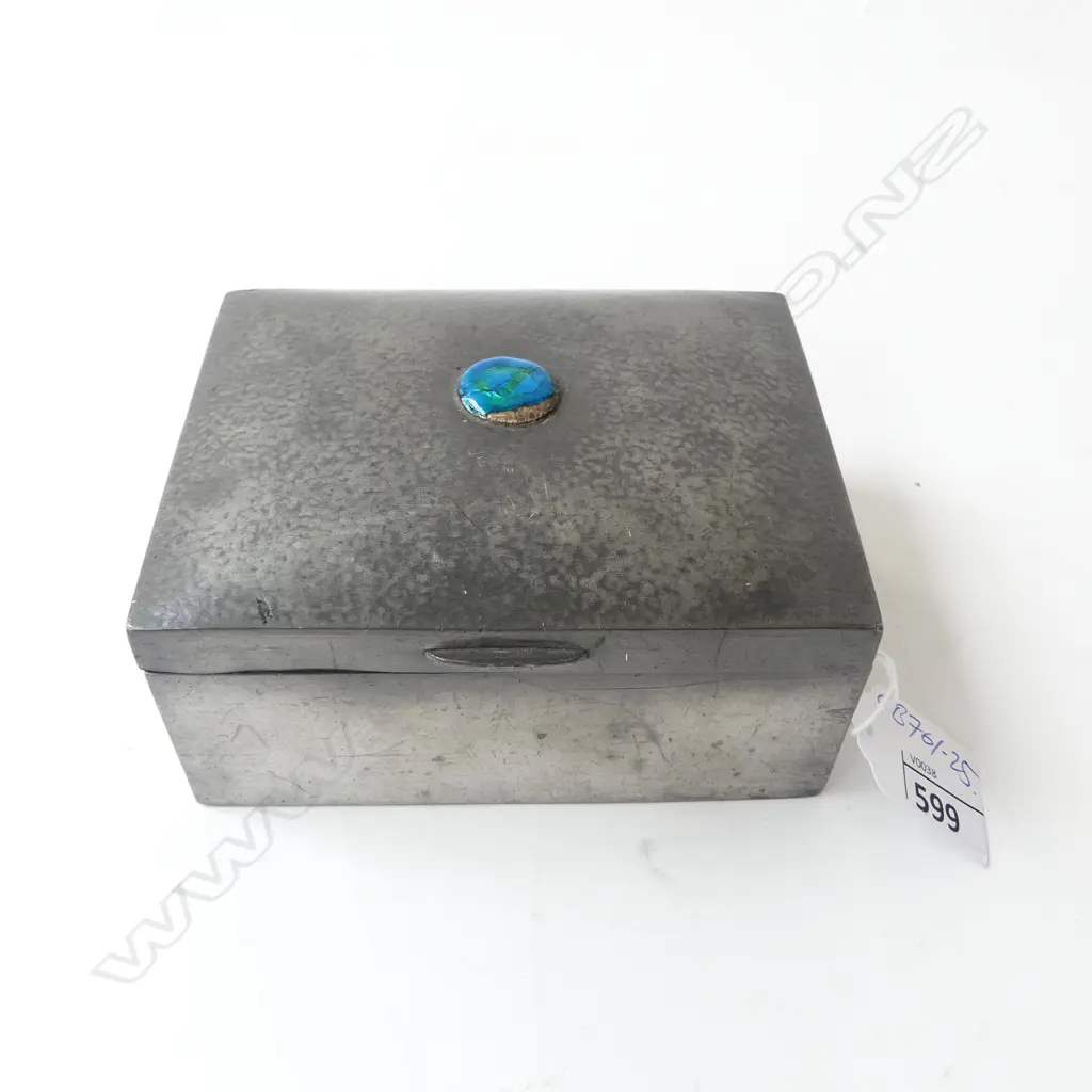 TUDRIC PEWTER (FOR LIBERTY'S) PEWTER HINGED LIDDED BOX enamel to lid with small fault. W.115mm  Image 1++