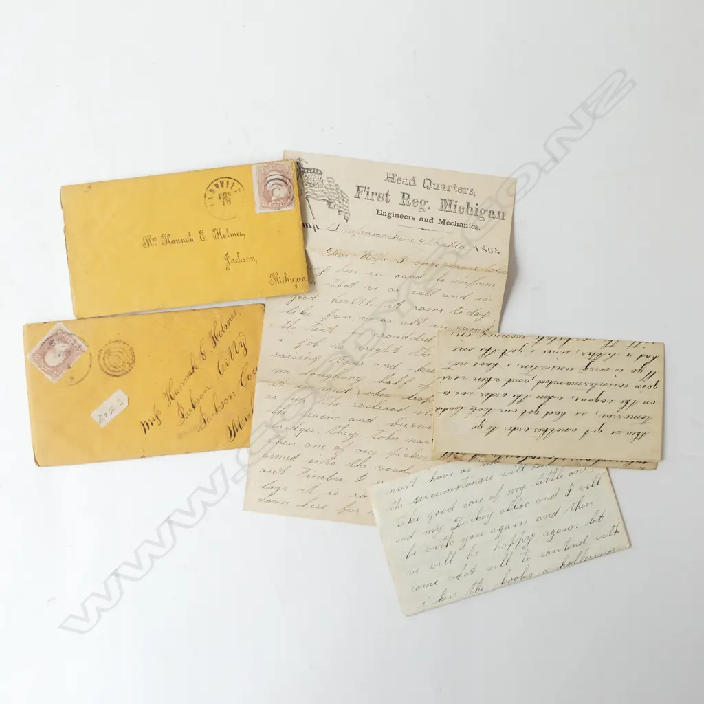 2 AMERICAN CIVIL WAR LETTERS TO MRS HANNAH E. HOLMES, JACKSON, MICHIGAN Image 1++