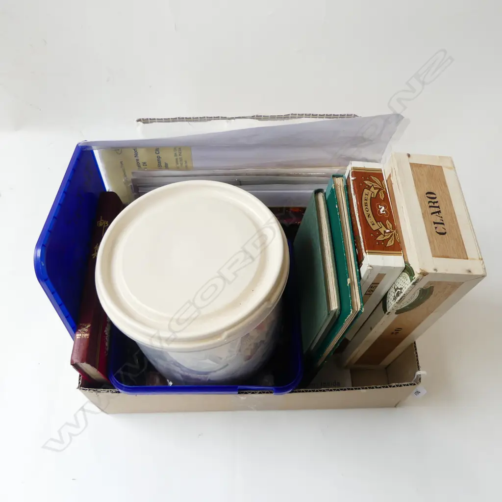 BOX of STAMP & COIN COLLECTION older world etc + Perth Mint coin proof? + modern Australian $1 + 50c & 20c coins Image 1++
