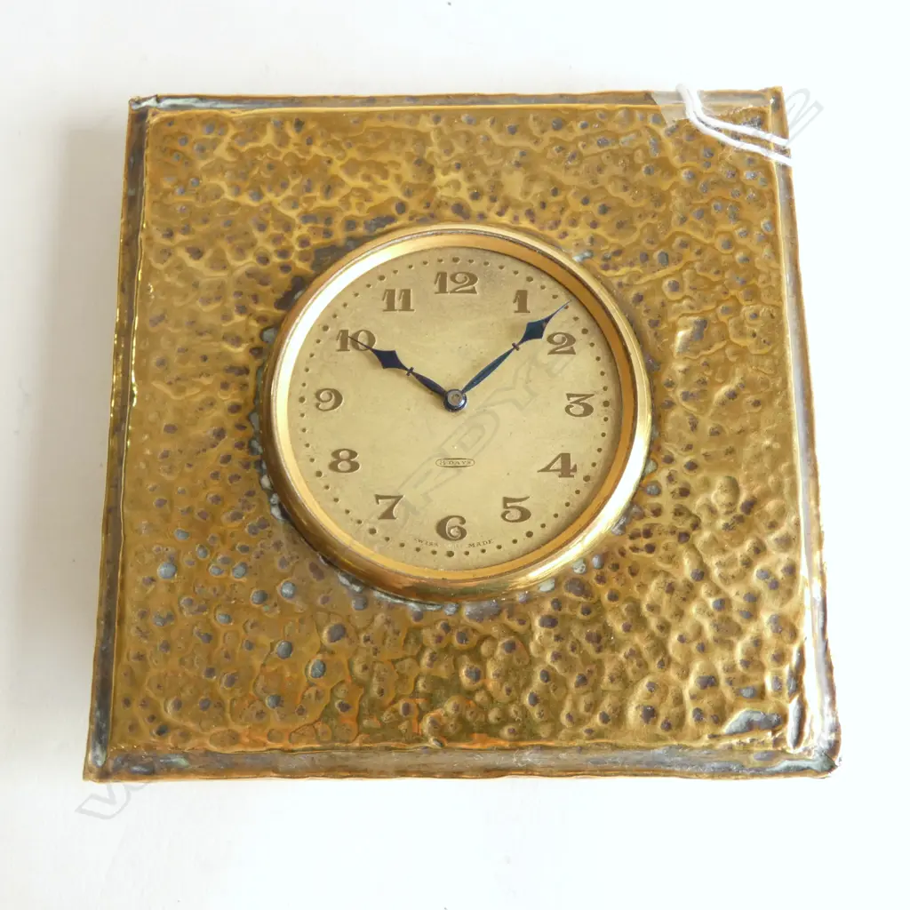 ARTS & CRAFTS 8 DAY CLOCK, HAND BEATEN SURFACE, NO GLASS, NOT RUNNING, 100 x 100mm Image 1++