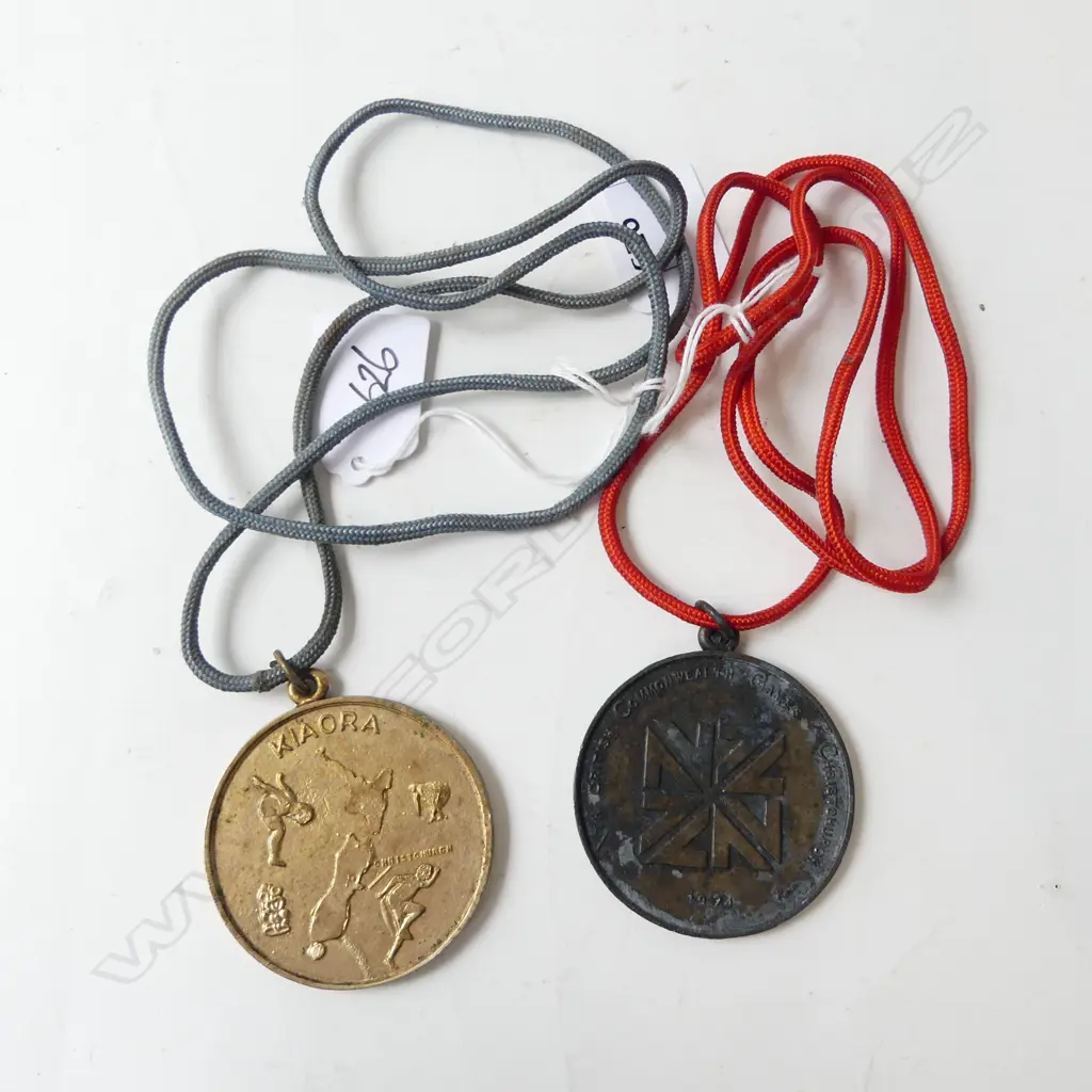 2 NZ COMMONWEALTH GAMES MEDALS 1974 (surface distress) (CD8471) Image 1++