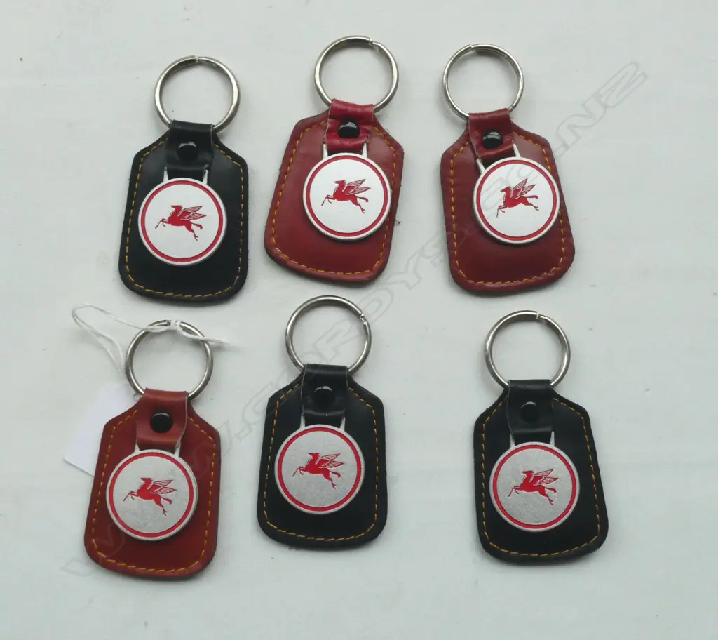 6 COLLECTABLE 1970S PEGASUS MOBIL OIL JAPANESE CAR KEY RINGS Image 1++