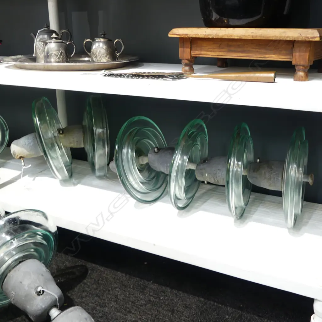 2 GLASS INSULATOR PARTS; 6 GLASS DISCS, APROX L.580 & 400mm Image 1++