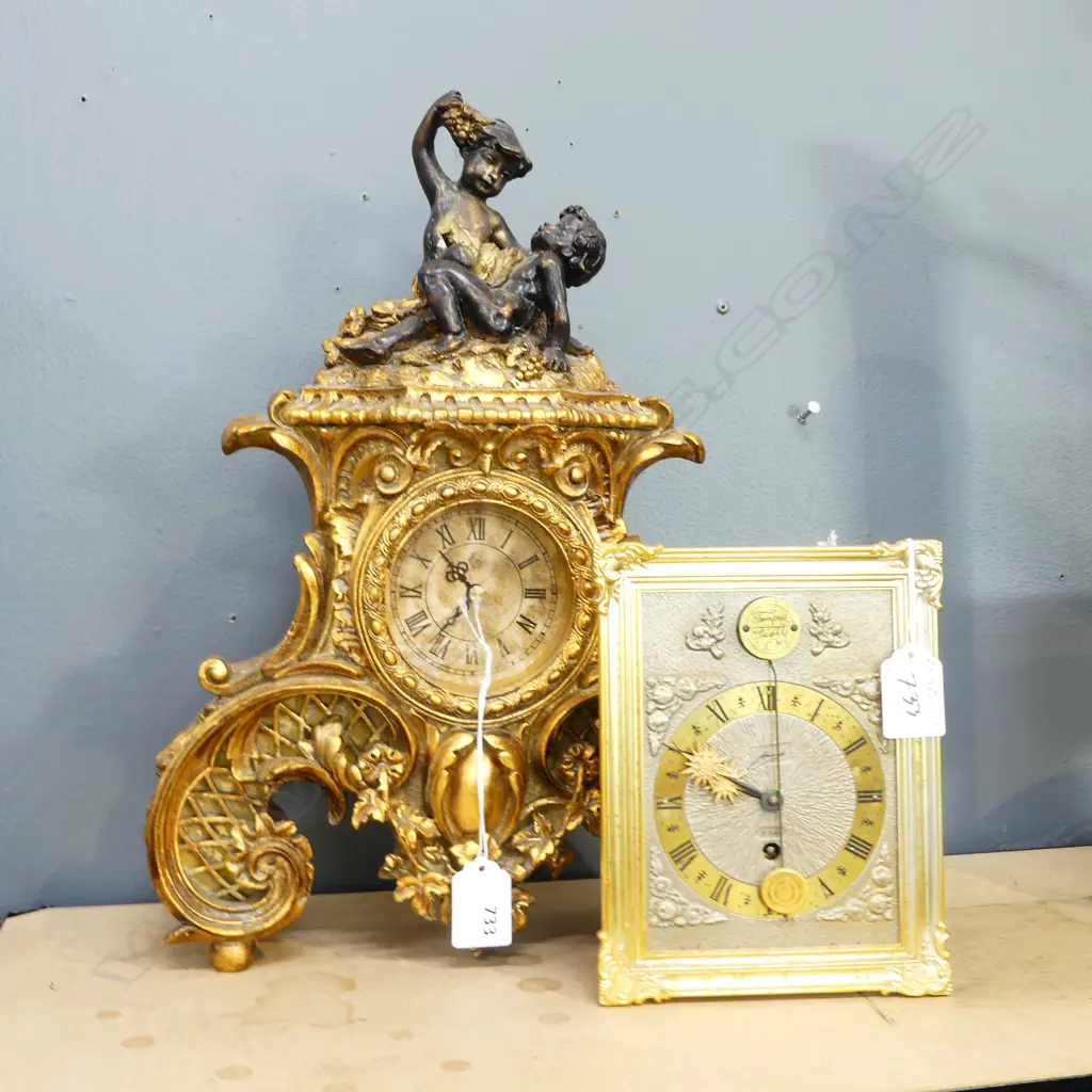 FRENCH ROCOCO STYLE MANTLE CLOCK (FAULTS) H.380mm w. OTHER CLOCK  Image 1++