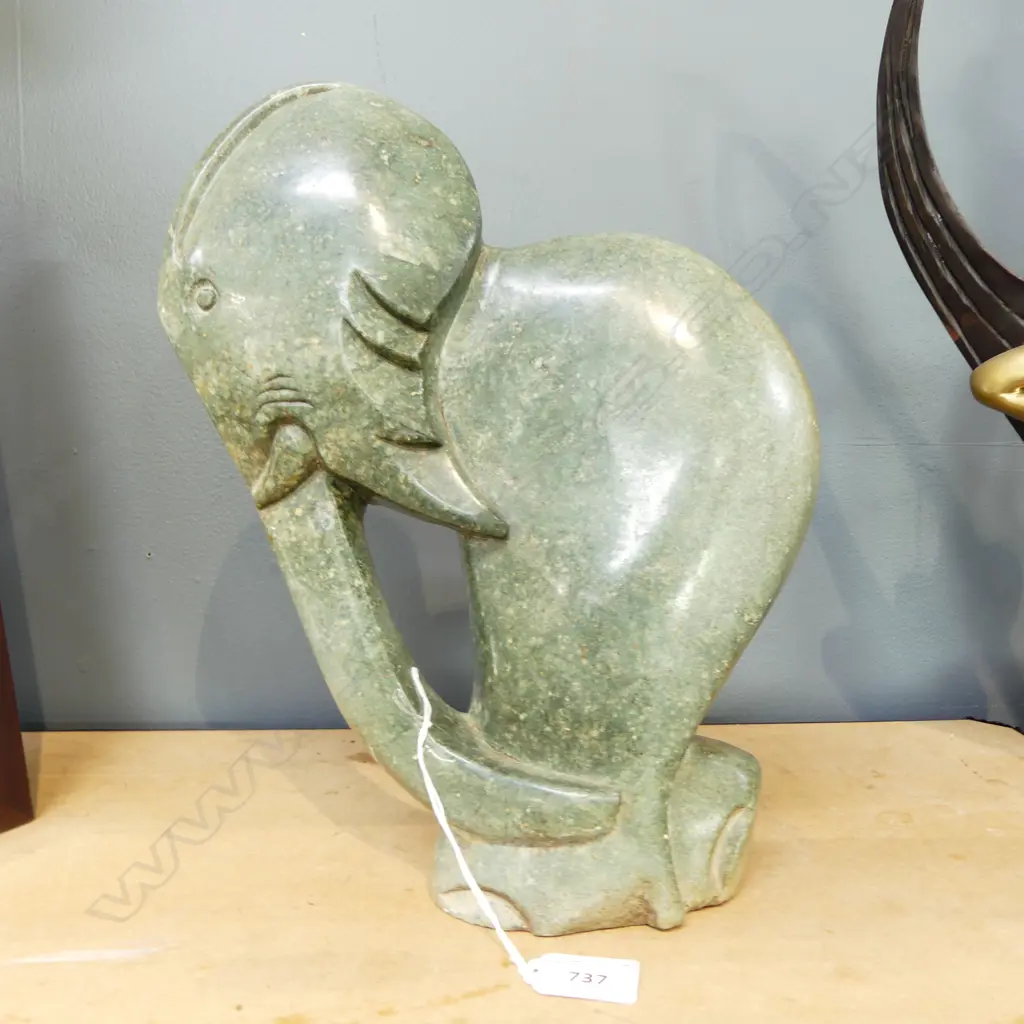 LG SOAPSTONE ELEPHANT SIGNED 'S. WAIKARIRA' H.290mm Image 1++