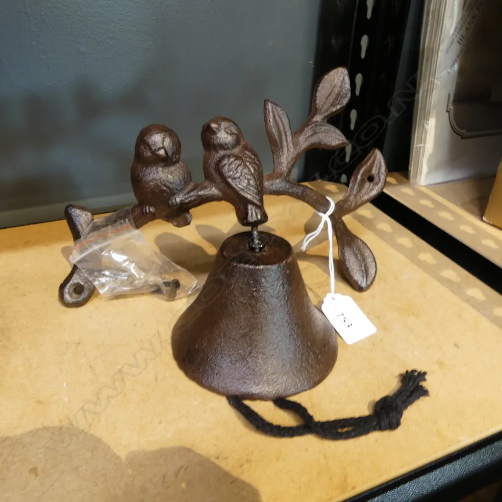 CAST IRON BELL; BRANCH w. 2 BIRDS W.230mm Image 1++