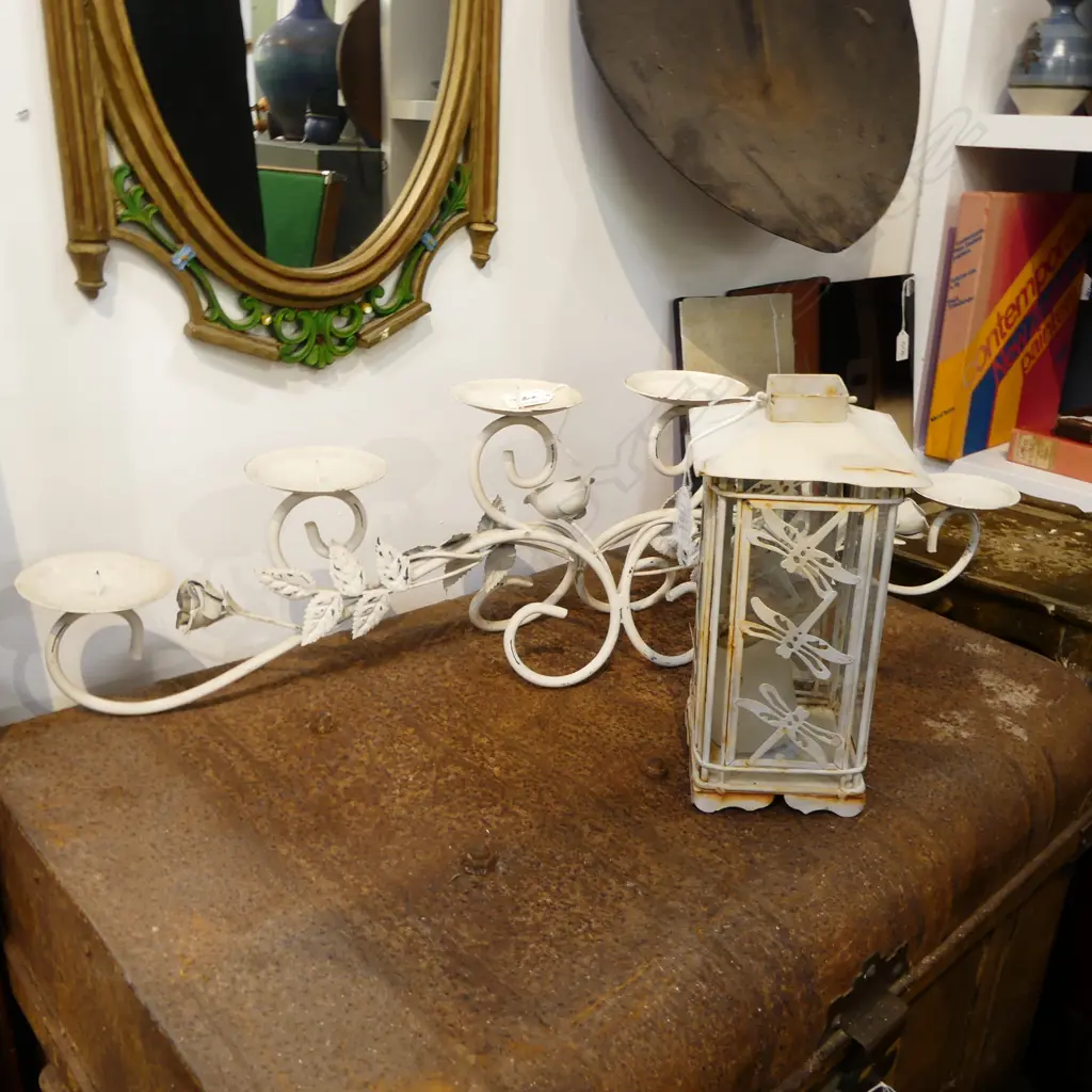 7 POINT CANDELABRA L.810mm w. OUTDOOR LANTERN H.190mm Image 1++