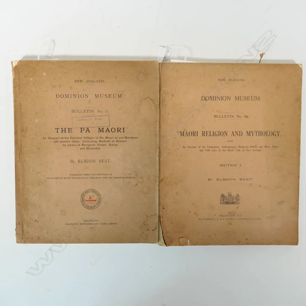 2 DOMINION MUSEUM BULLETINS by ELSON BEST: No.6 'THE PA MAORI' 1927 & No.10 'MAORI RELIGION & MYTHOLOGY' 1924 Image 1++