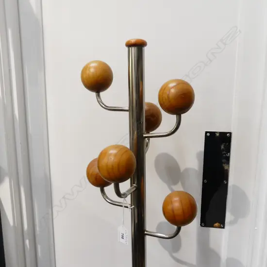 VINTAGE SCANDAVIAN  S/STEEL & TURNED WOOD COAT RACK H.1620mm