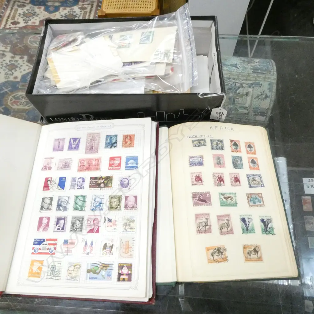 STAMP COLLECTION 2 WORLD ALBUMS & SHOE BOX OF FIRST DAY COVERS ETC Image 1++