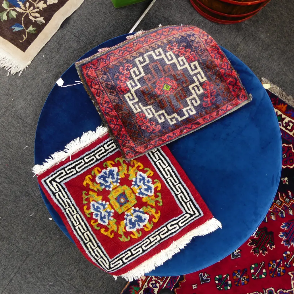 SMALL CHINESE HAND KNOTTED MAT L470MM & PERSIAN UNFILLED CUSHION L520MM Image 1++
