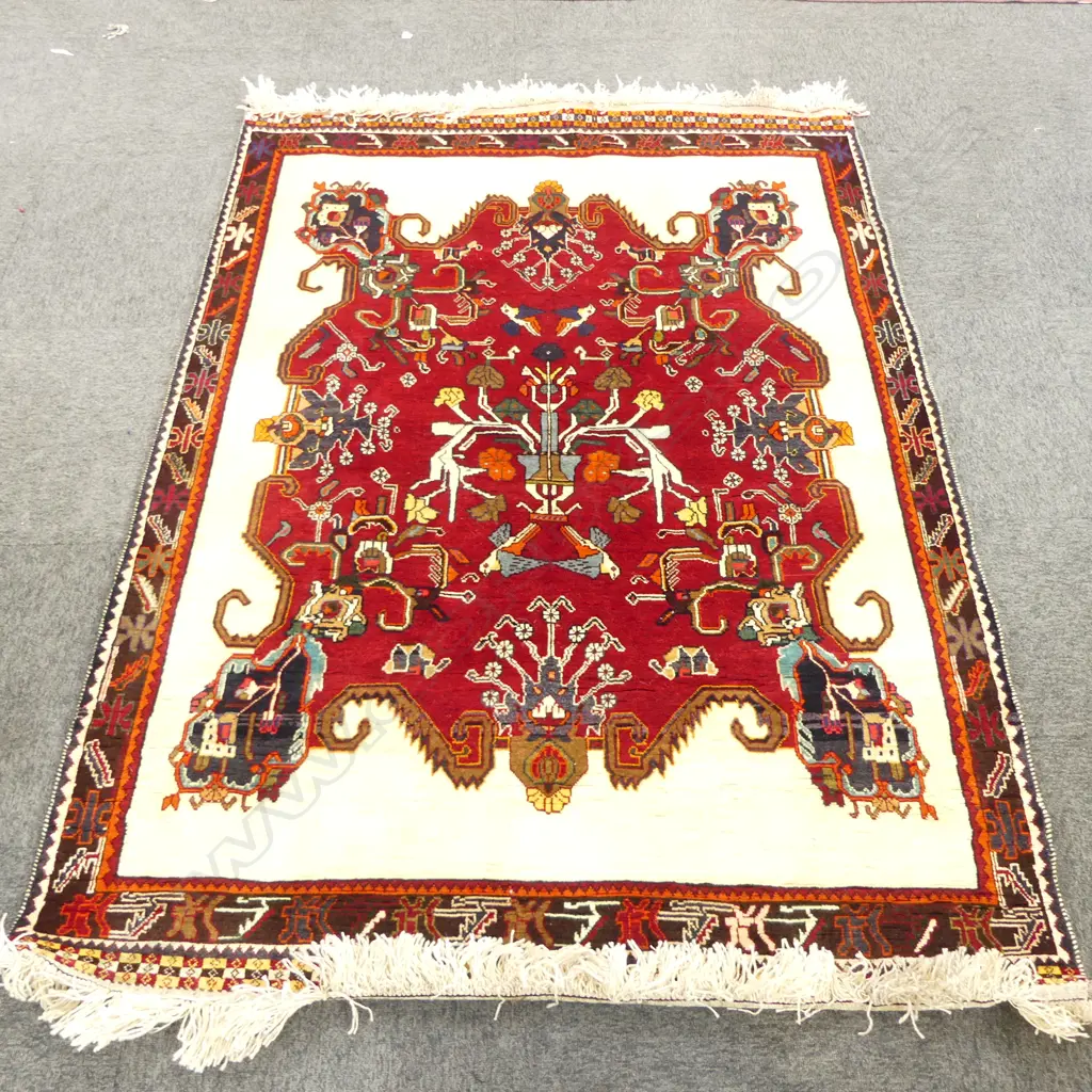PERSIAN RUG SHIRAZ KASHKULI RUG quality example white ground 1900 x 1350mm Image 1++