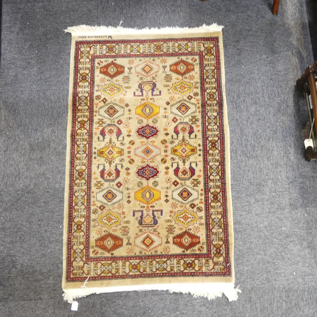 HAND KNOTTED RUG TAN COLOURS 1250x760mm SIGNED AZERBAIJAN - BAKU Image 1++
