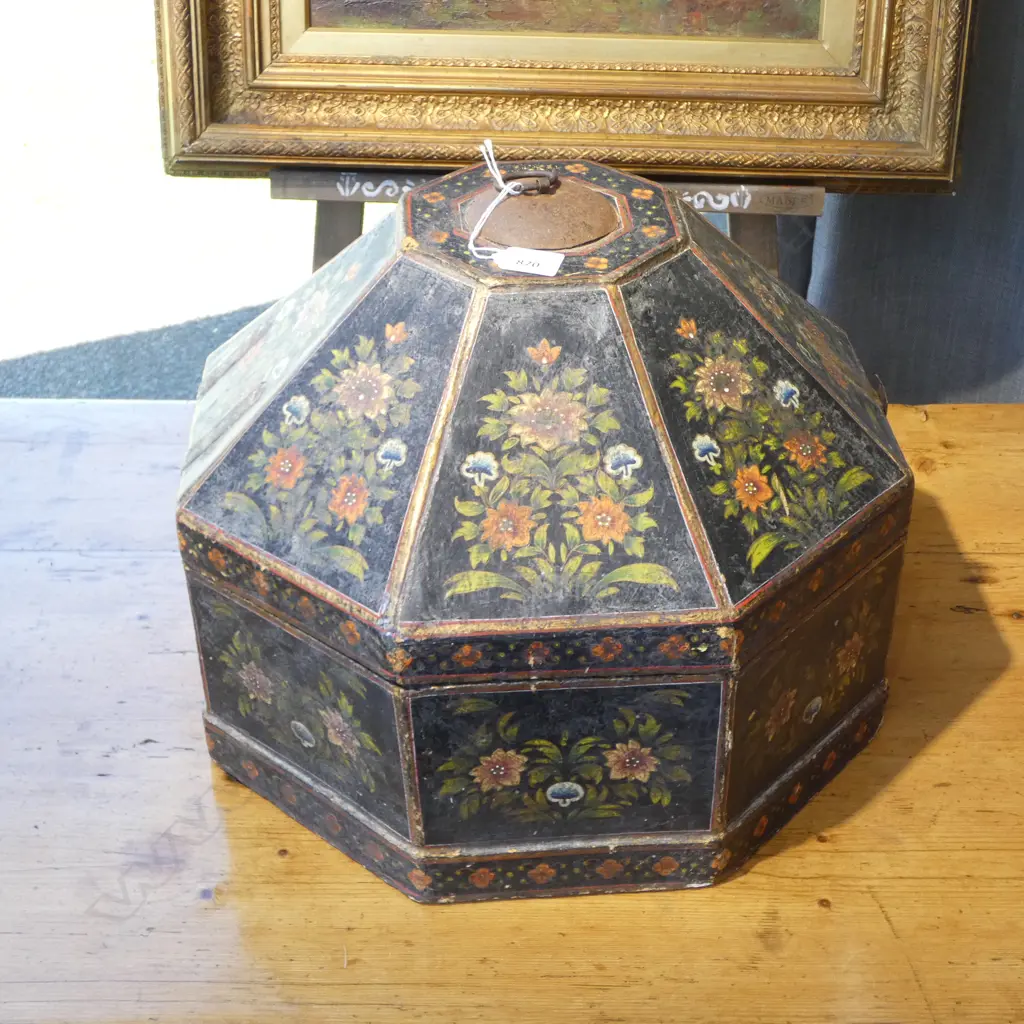 ANTIQUE INDIAN LG OCTAGONAL LIDDED MARRIAGE TRINKET/WEDDING BOX. H.320mm, 420mm dia Image 1++