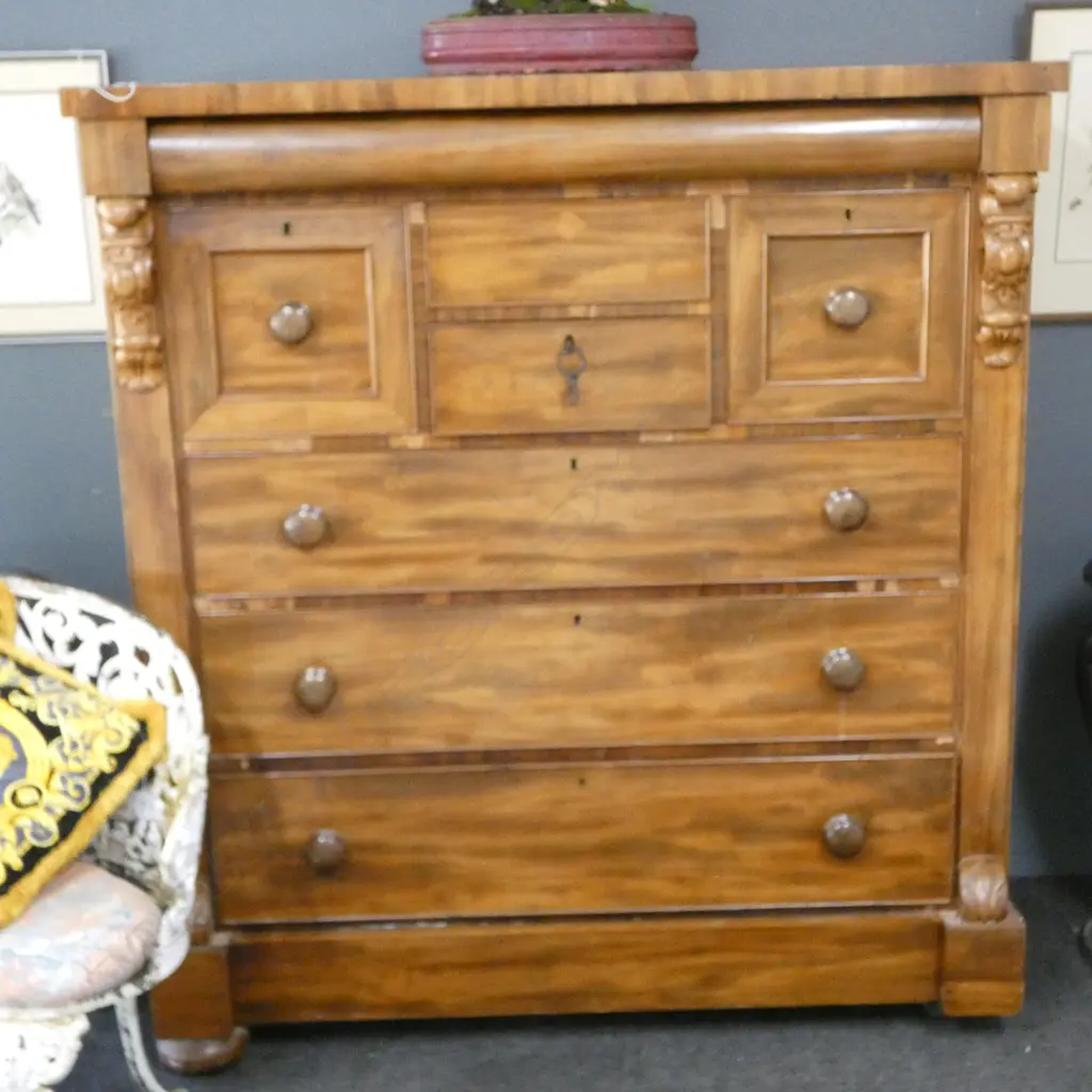 VICTORIAN MAHOGANY SCOTCH CHEST 1255x600x1395mm some veneer chipping Image 1++