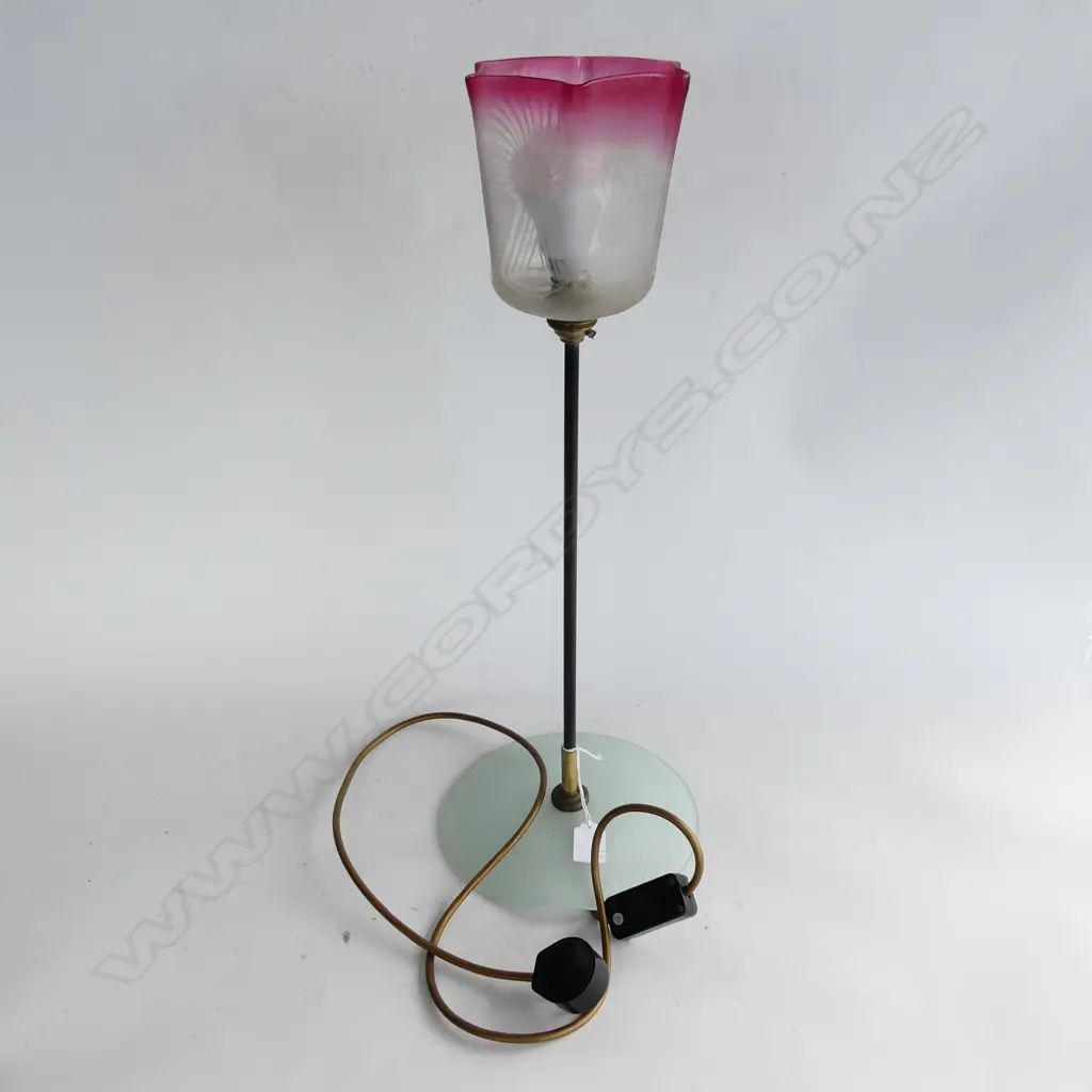 MODERN LAMP - FROSTED GLASS BASE w. VINTAGE PINK DIPPED SHADE H.560mm Image 1++