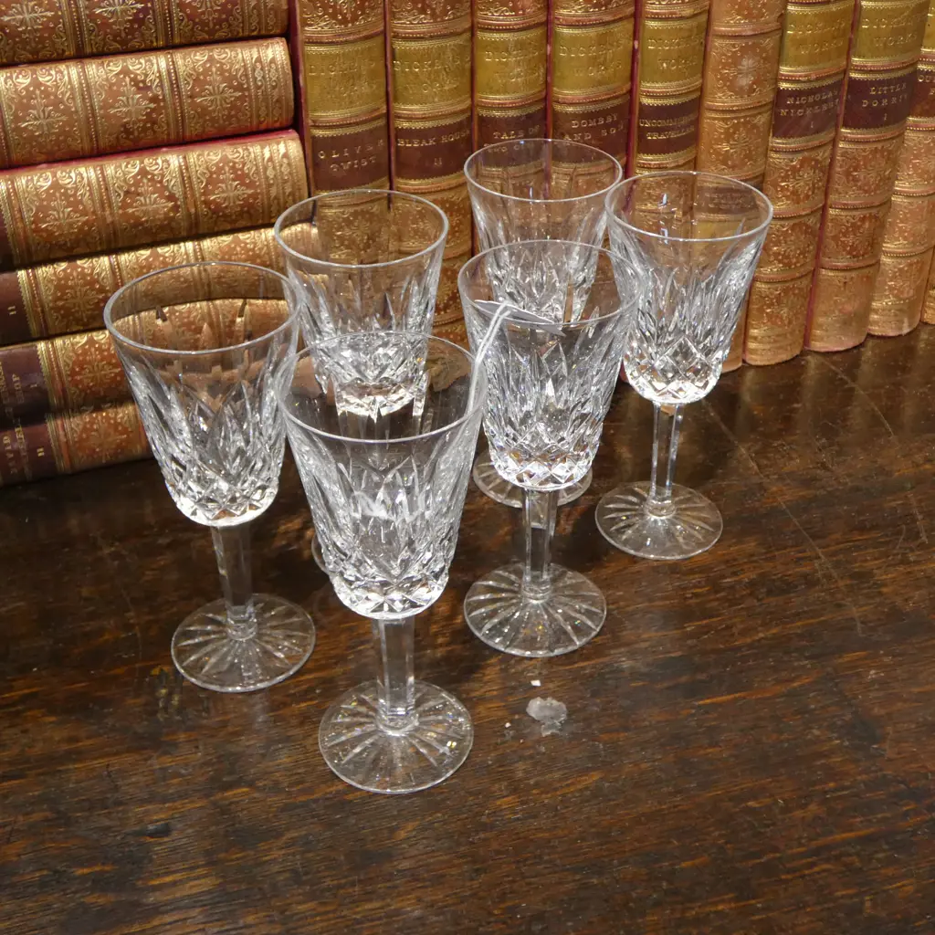 SET OF 6 VINTAGE WATERFORD CUT CRYSTAL ‘LISMORE’ GLASSES, H.130MM  Image 1++