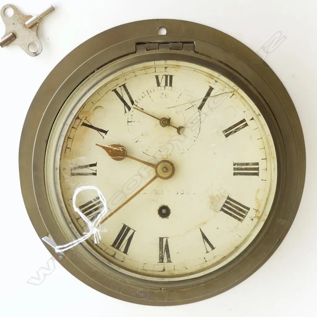 VICTORIAN SMITH & SONS BRASS SHIPS FUSEE movement CLOCK. Dia.220mm RUNNING Image 1++