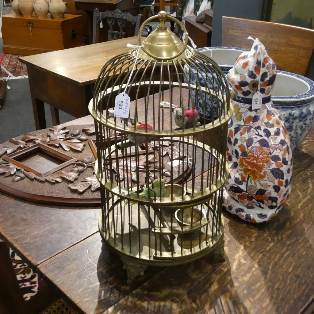 QUALITY ANTIQUE STYLE SOLID BRASS BIRDCAGE H.450mm with fittings Image 1++