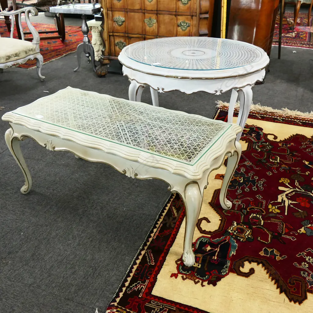 2 FRENCH GLASS OVER WYCOMB CANE TOPPED TABLES, Dia. of circular: 750mm Image 1++