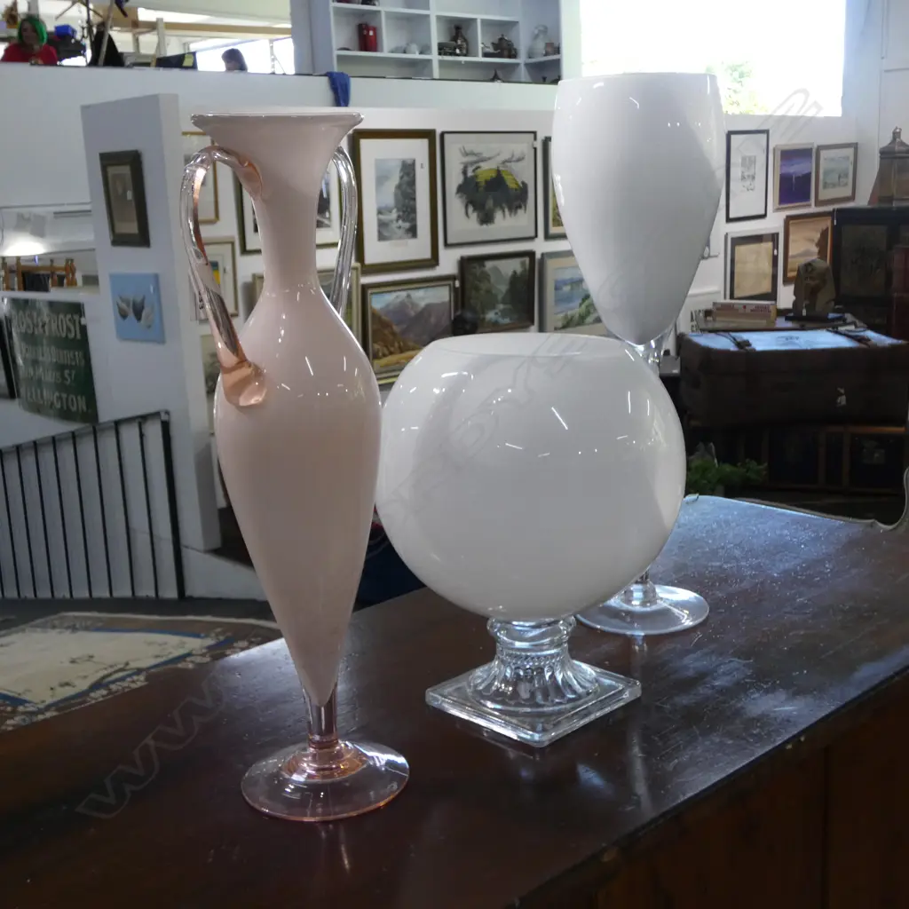 3 LG WHITE ART GLASS VASES H.500mm Image 1++