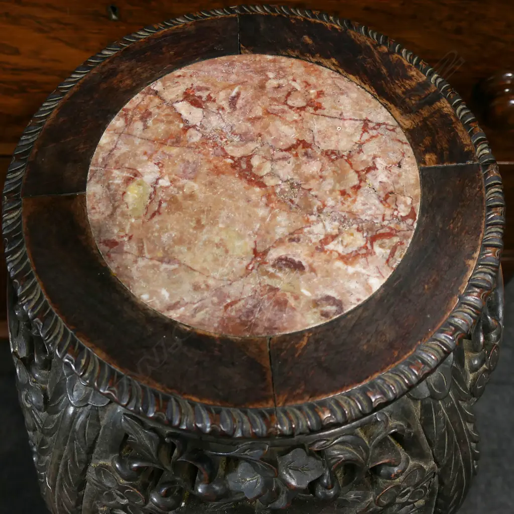 ORIENTAL CARVED HARD WOOD PLANT STAND H.910mm Image 1++