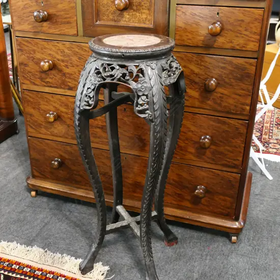 ORIENTAL CARVED HARD WOOD PLANT STAND H.910mm