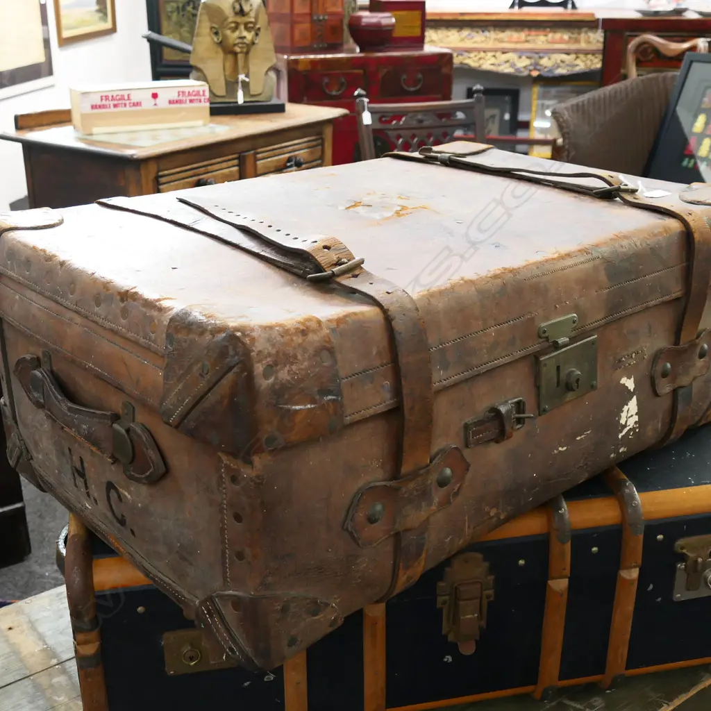 LARGE LEATHER TRAVEL TRUNK 850x550x310 Image 1++