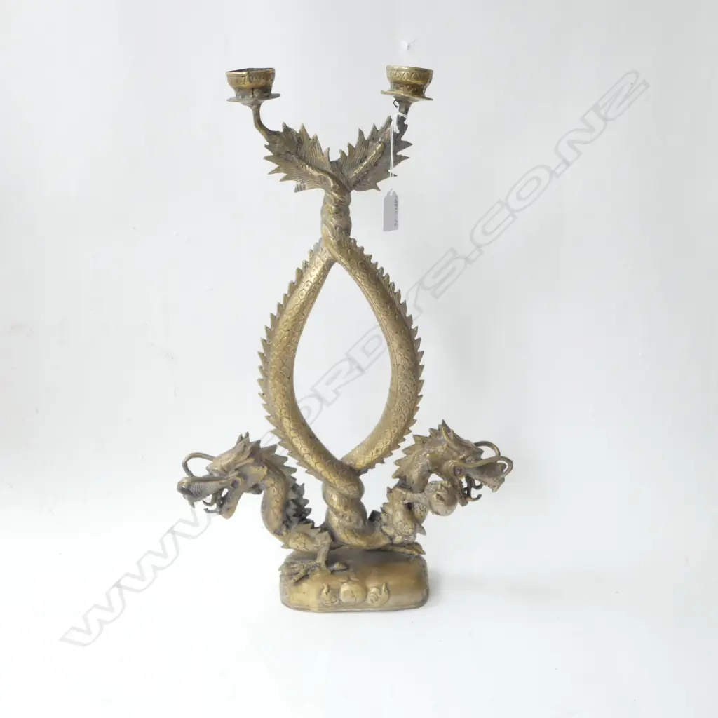 BRASS TWIN DRAGON CANDLE HOLDER H510MM Image 1++