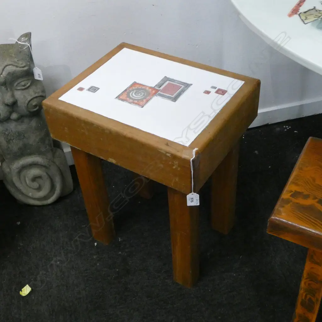 TILE TOP WOODEN SIDE TABLE 385x300x490mm Image 1++