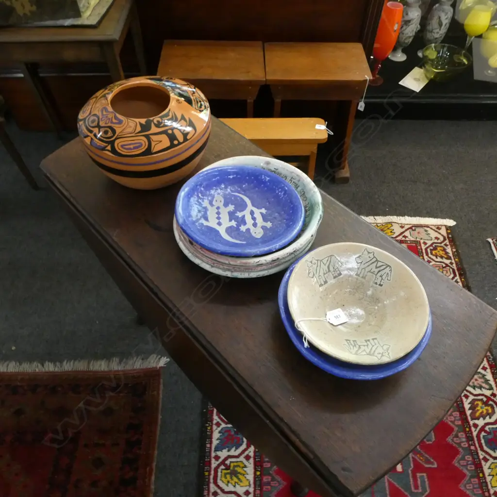 SEVEN ASST AFRICAN POTTERY INCL BOWLS + PLATES ETC Image 1++