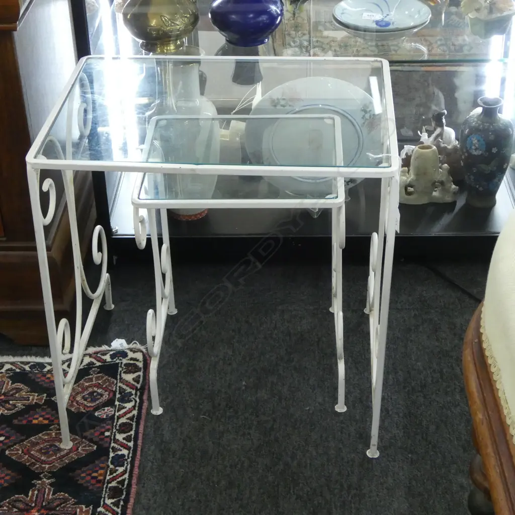 GRADUATED PR OF METAL & GLASS SIDE TABLES 480x380x480mm Image 1++