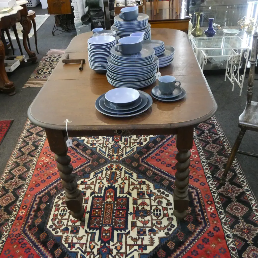 OAK BARLEY TWIST EXTENSION DINING TABLE (1 LEAF) 1480x890x750mm (EXTENDED) SOME MARKS Image 1++