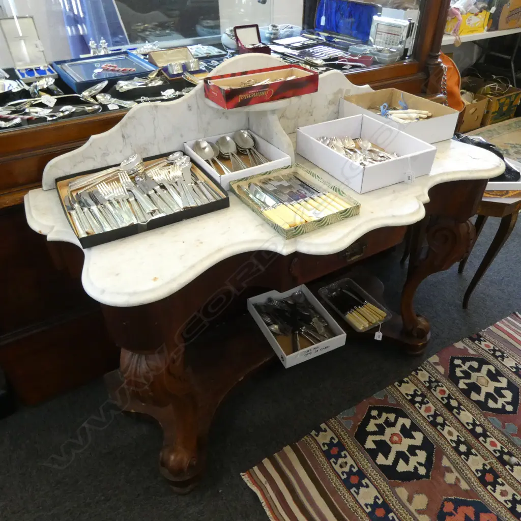 VICTORIAN MARBLE TOPPED WASH STAND 1210x550x920mm (VANEER DAMAGE) Image 1++