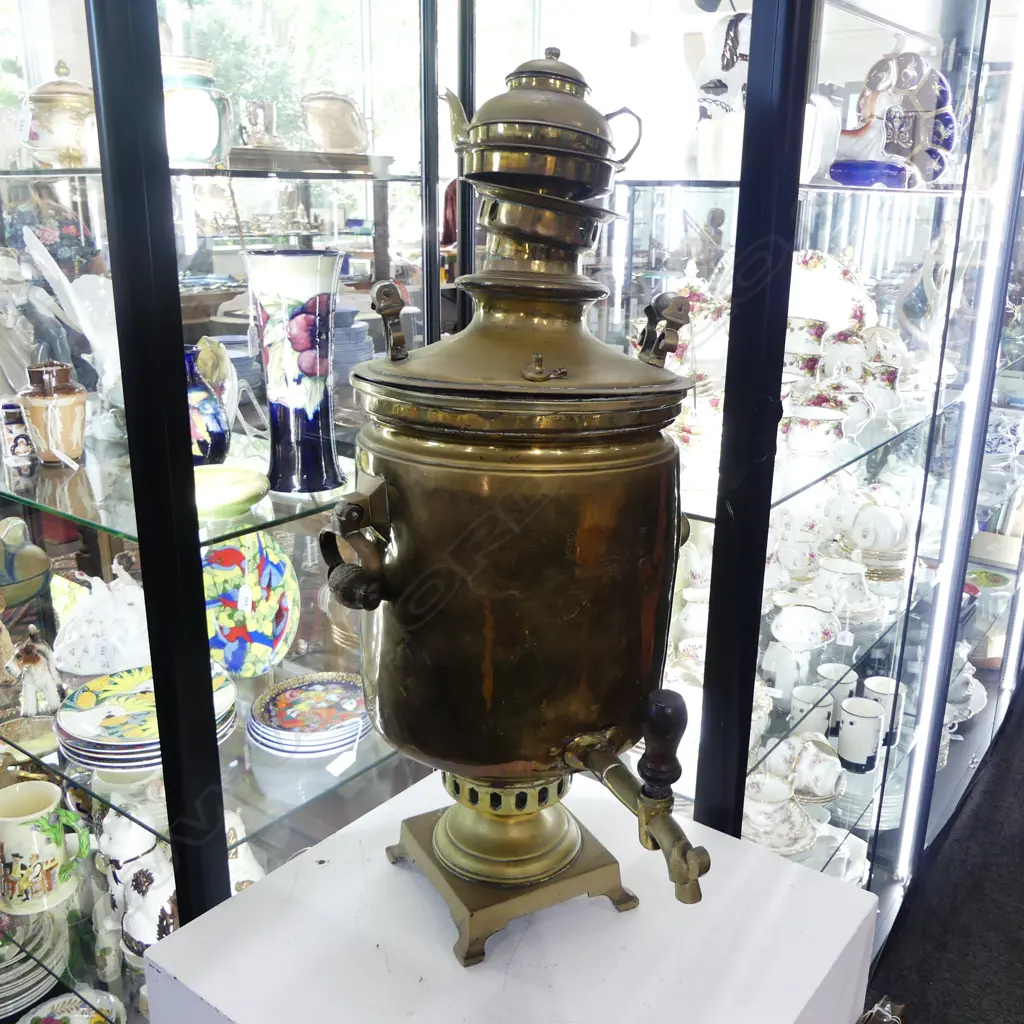 19thC LGE RUSSIAN BRASS SAMOVAR/TEA URN H.770mm Image 1++