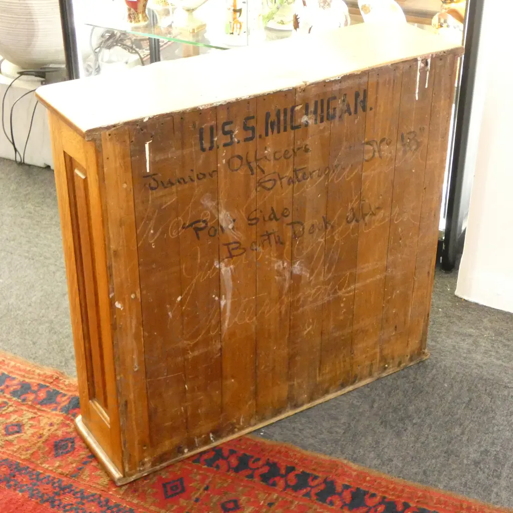 OAK CUPBOARD EX. U.S.S. MICHIGAN JUNIOR OFFICERS STATEROOM 660x185x620mm Image 1++