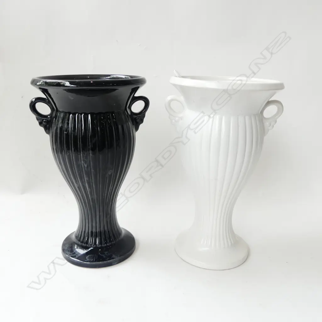 TWO LG CROWN LYNN GRECIAN STYLE VASES [BLACK ONE AF] H270MM Image 1++