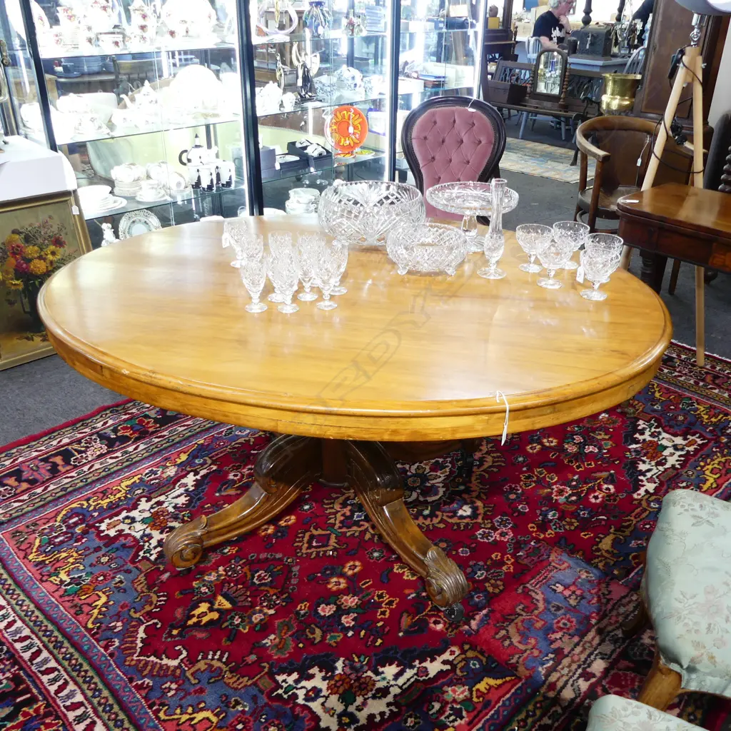 19thC ANTIQUE PEDASTAL BASE TILT-TOP SUPPER TABLE 1480x1150x780mm Image 1++
