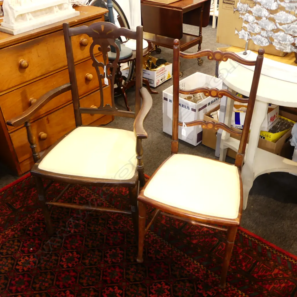 2 EDWARDIAN INLAID MAHOGANY CHAIRS  Image 1++