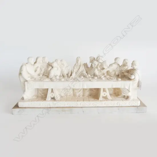 LAST SUPPER SCUPLTURE, WHITE RESIN ON MARBLE BASE 465x155x180mm