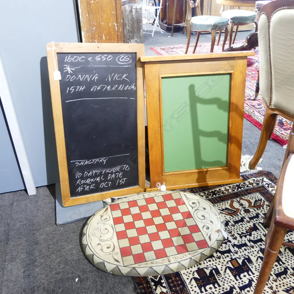 2 VINTAGE BLACKBOARDS & OTHER GAMES TOP; Largest 640x500mm Image 1++