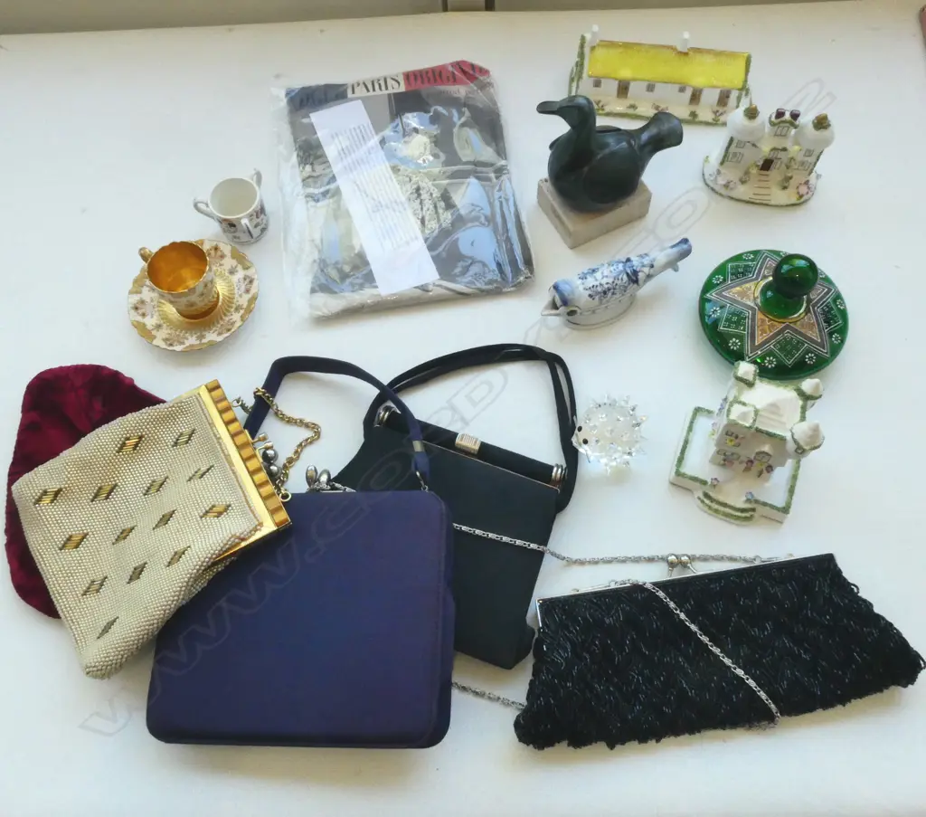 ASST. CHINA INCL. 3 COALPORT HOUSES, 5 HANDBAGS ETC Image 1++