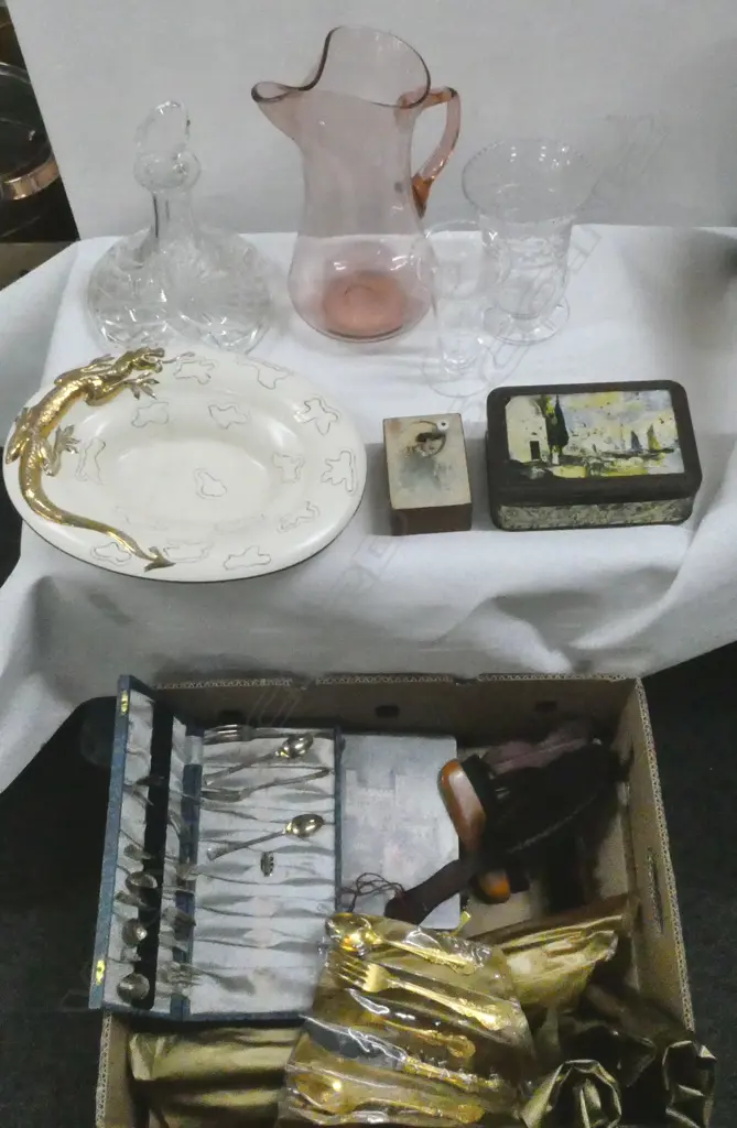 ASST Incl. GOLD PLATED CUTLERY, HAND BLOWN GLASS JUG, COMEMORATIVE DECANTER etc Image 1++