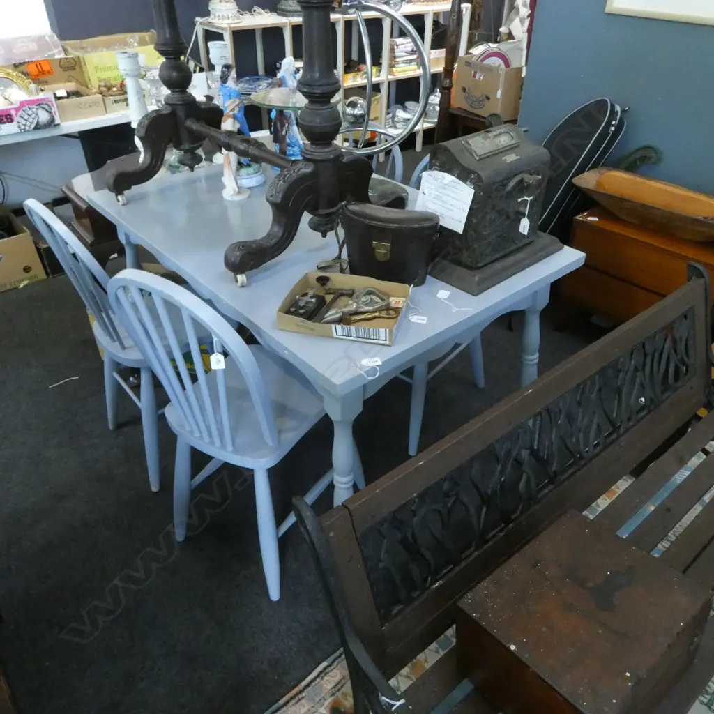 PAINTED DINING TABLE w.4STICK BACK CHAIRS 1200x790x770mm SOME PAINT LOSS Image 1++