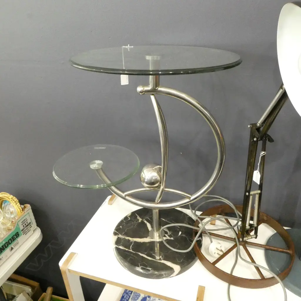 POST MODERN MARBLE & GLASS SIDE TABLE H.580mm Image 1++